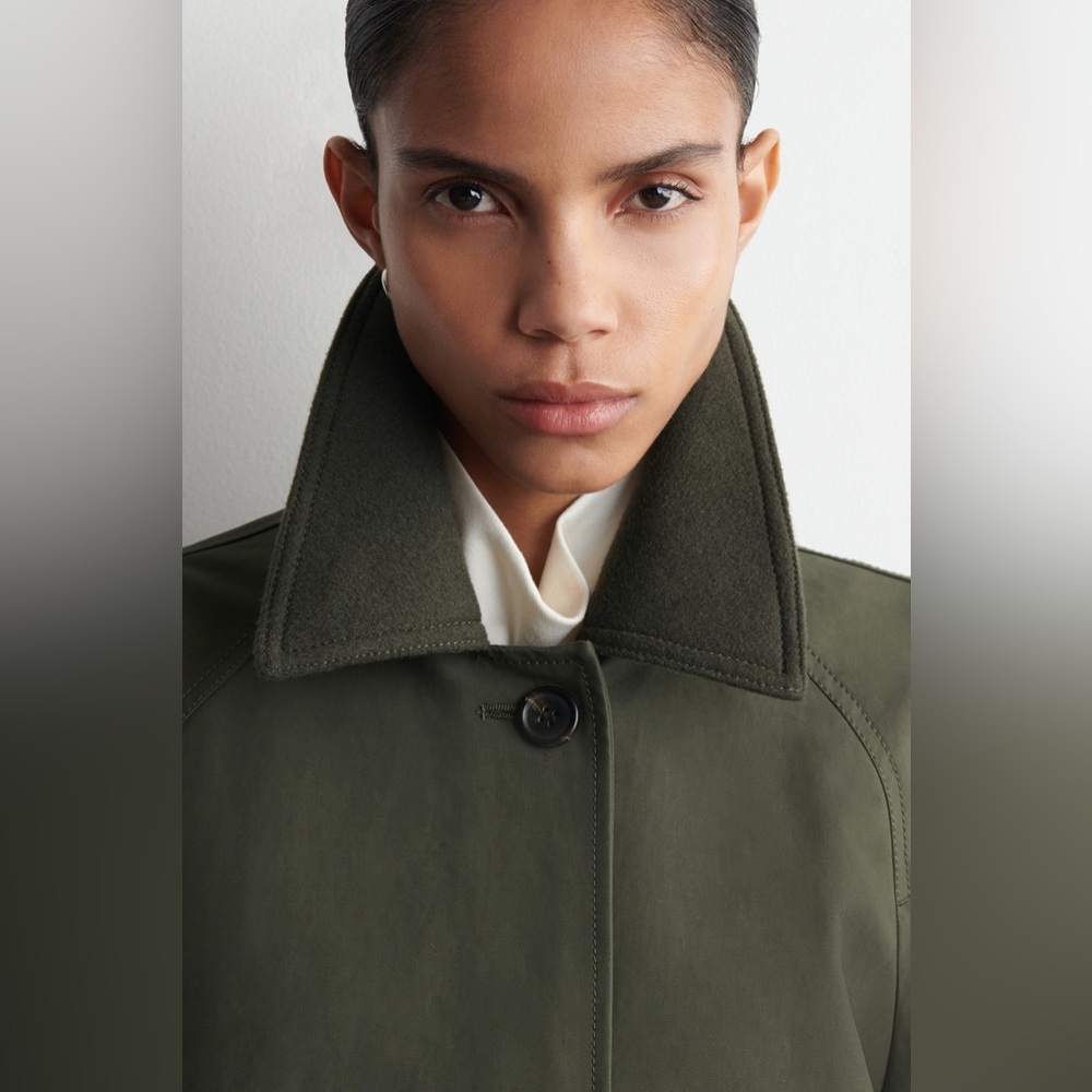 COS Dark Olive Single-Breasted Trench Coat - Picture 6 of 9